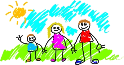 Photo of childlike sketch of a happy family holding hands in the sunshine (stock photo © Dawn Hudson)